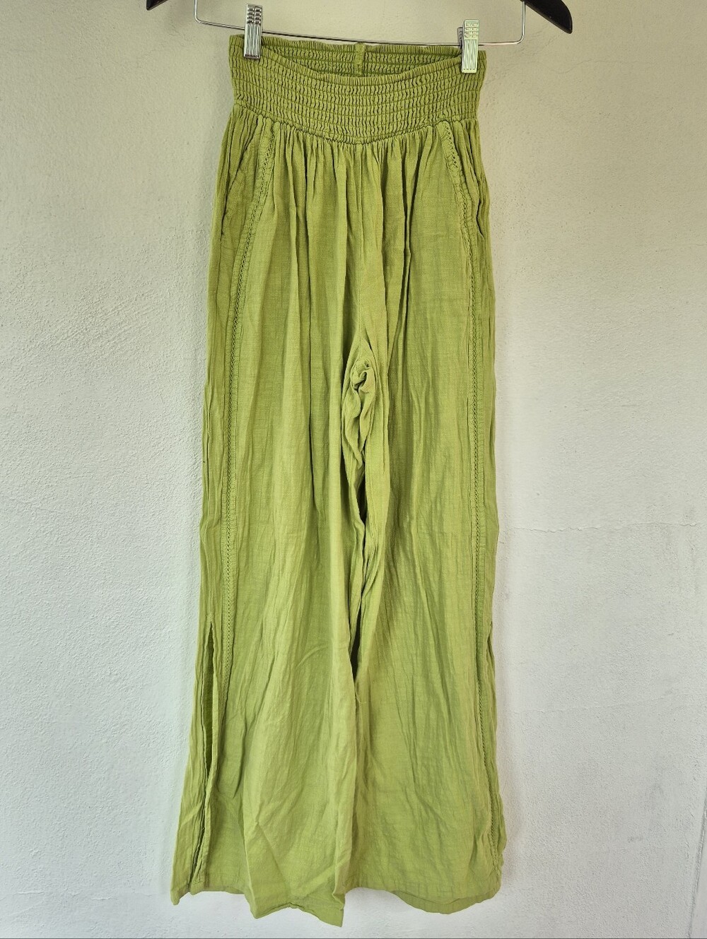 100% Cotton Bright Green Boho Hippie Pants Small By Blanco By Nature